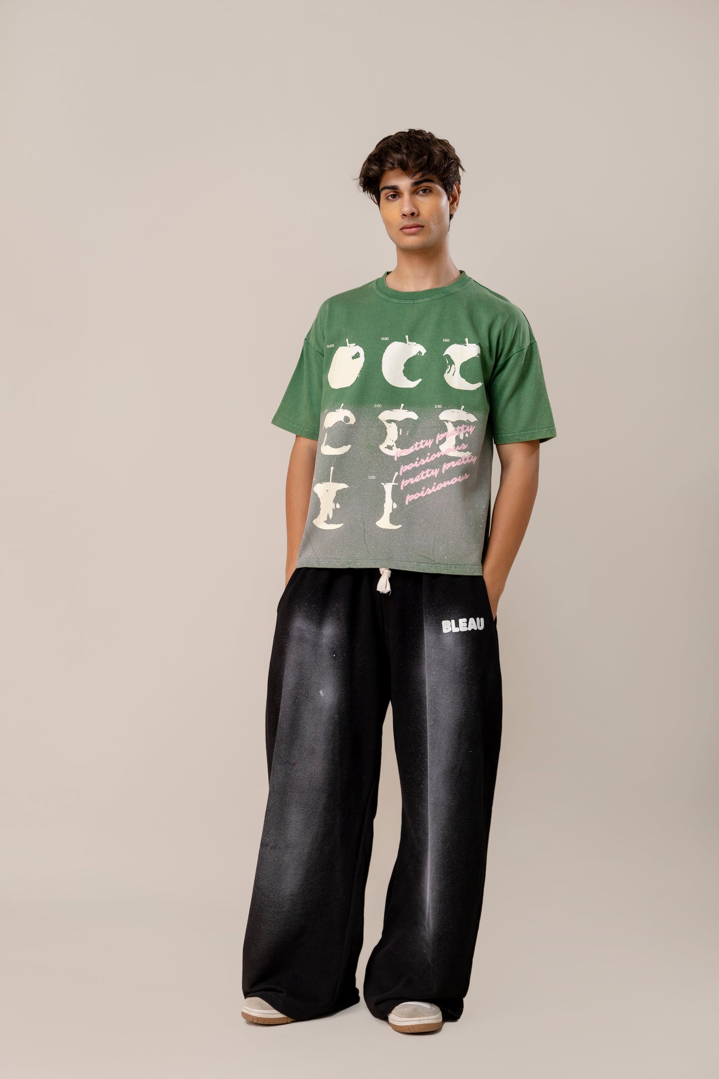 co-rd set (Green Sprayed T-Shirt & Black Spray Sweatpants)