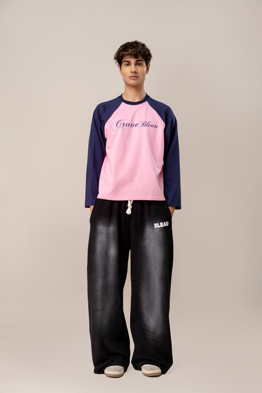 co-rd set (Celeste Raglan & Black Spray Sweatpants)