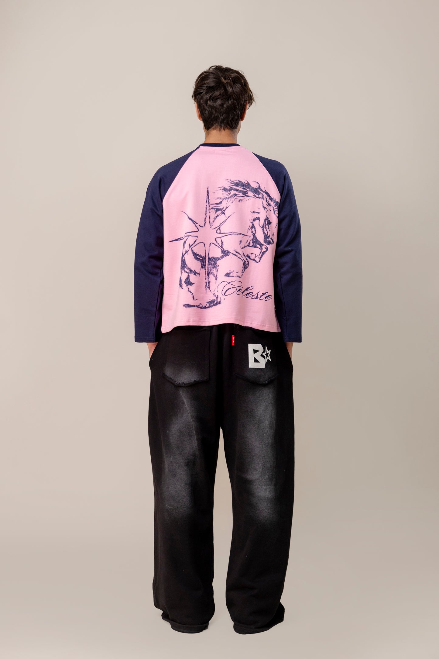 co-rd set (Celeste Raglan & Black Spray Sweatpants)