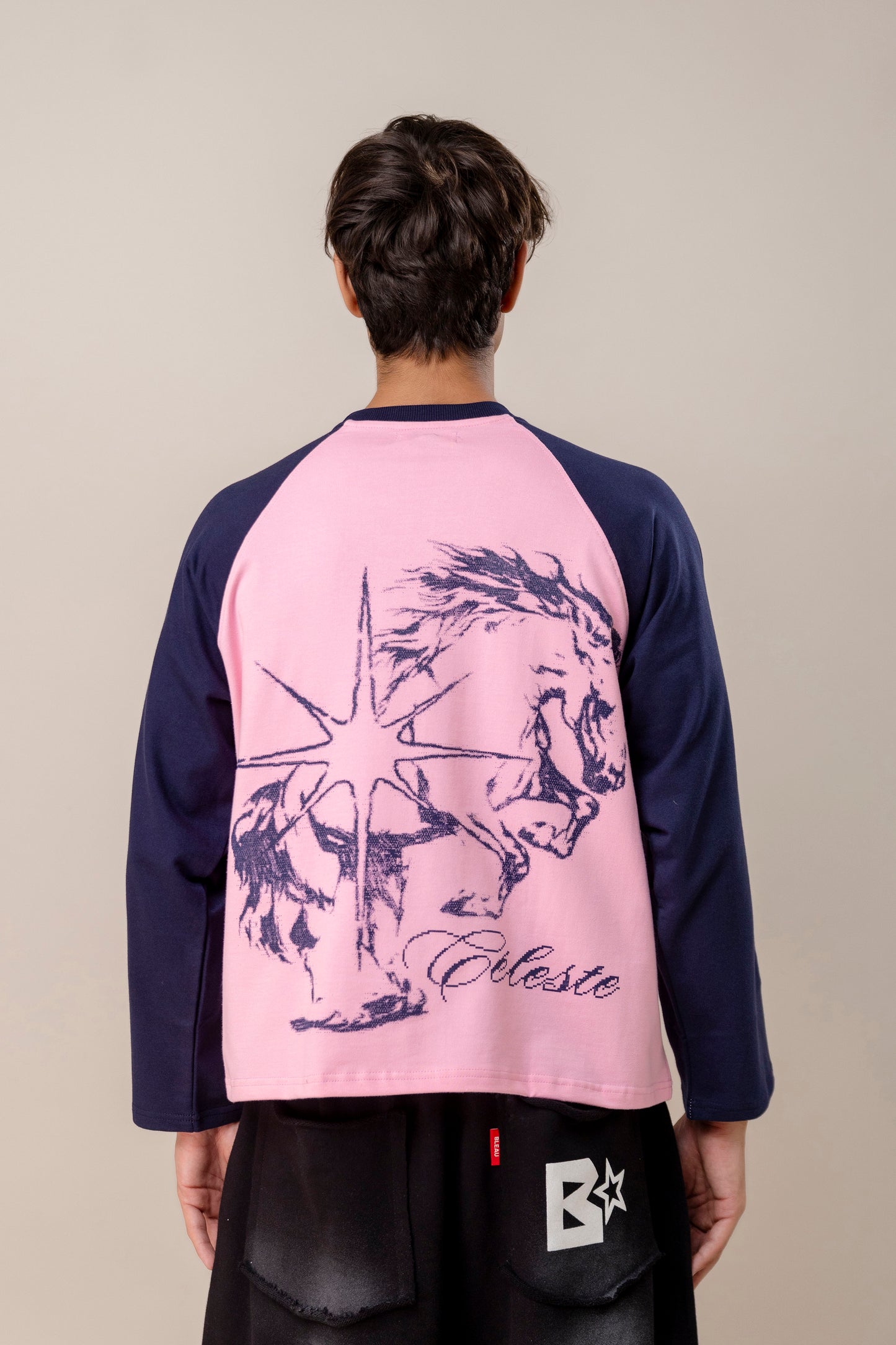 co-rd set (Celeste Raglan & Black Spray Sweatpants)