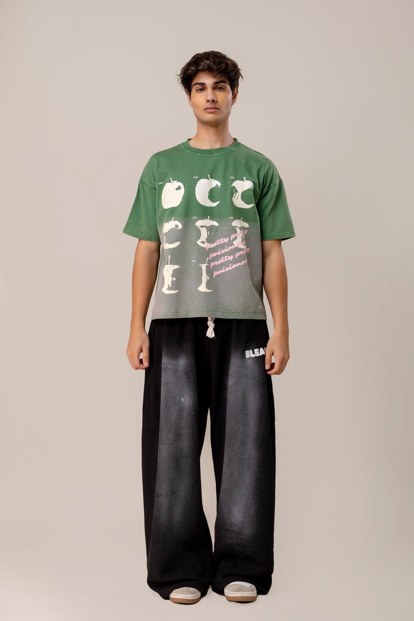 co-rd set (Green Sprayed T-Shirt & Black Spray Sweatpants)