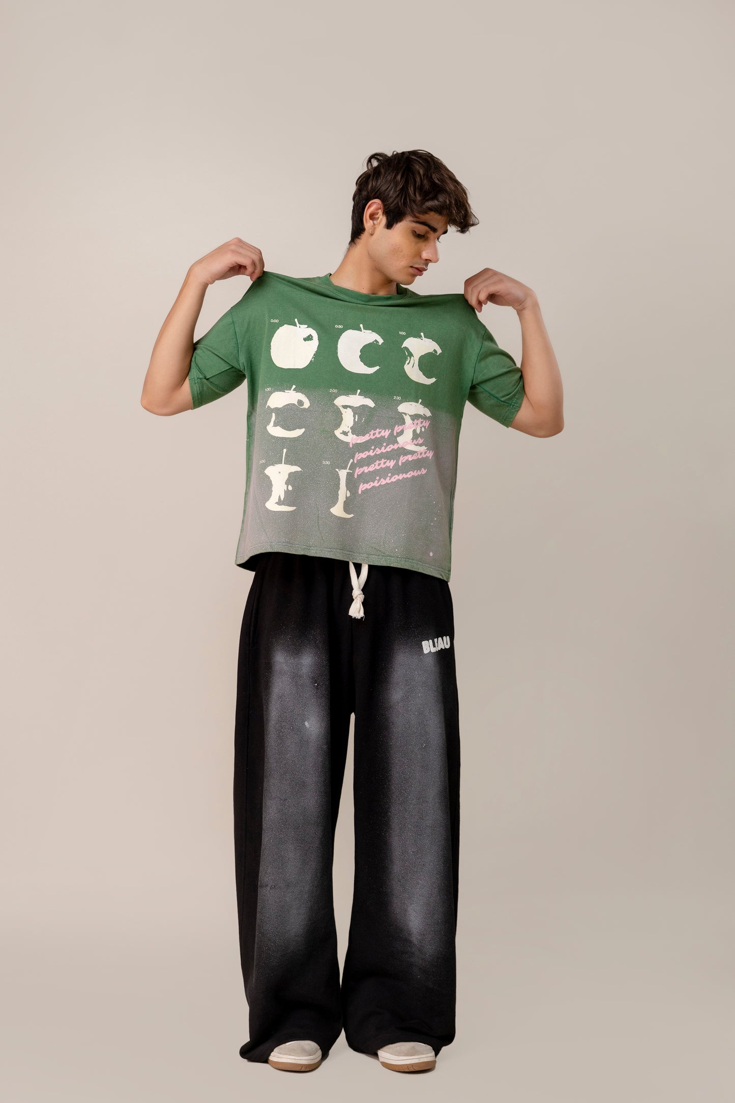 co-rd set (Green Sprayed T-Shirt & Black Spray Sweatpants)