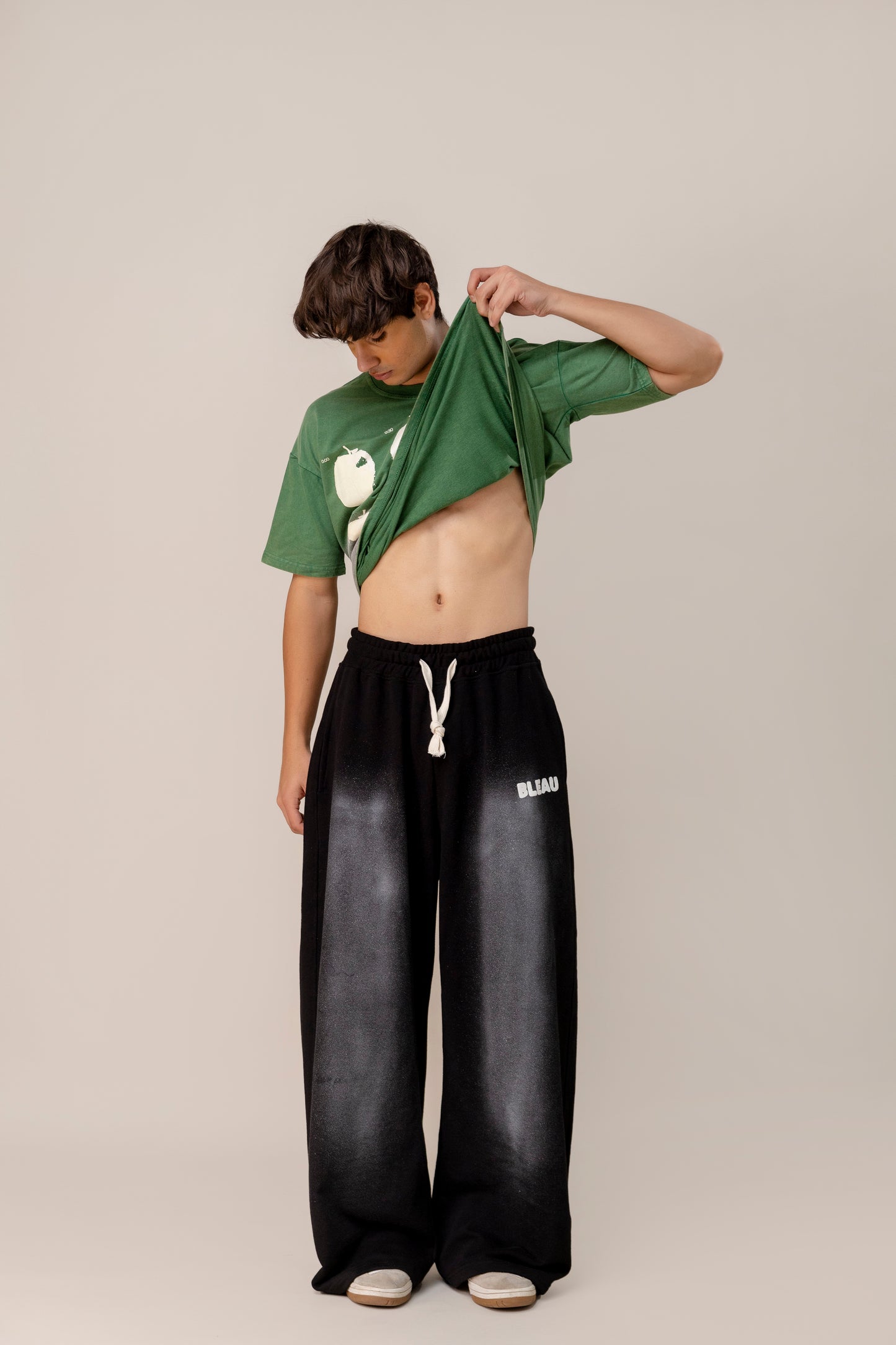 co-rd set (Green Sprayed T-Shirt & Black Spray Sweatpants)