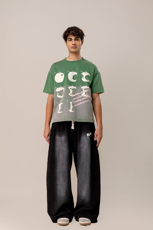 co-rd set (Green Sprayed T-Shirt & Black Spray Sweatpants)